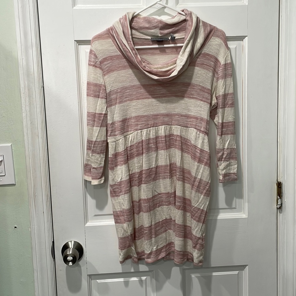Pink and white striped maternity shirt